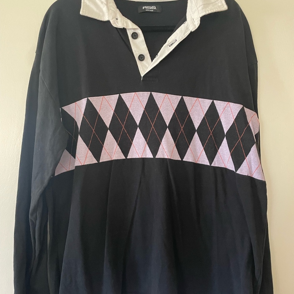 Fila Black and White Argyle Long Sleeve Shirt